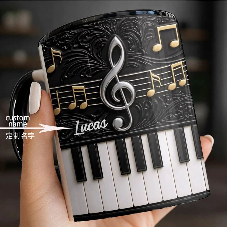 Mug Keramik Piano Personalisas - Musical Instrument And Names ulasan dan harga