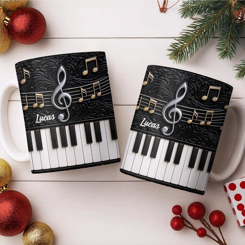 Mug Keramik Piano Personalisas - Musical Instrument And Names ulasan dan harga